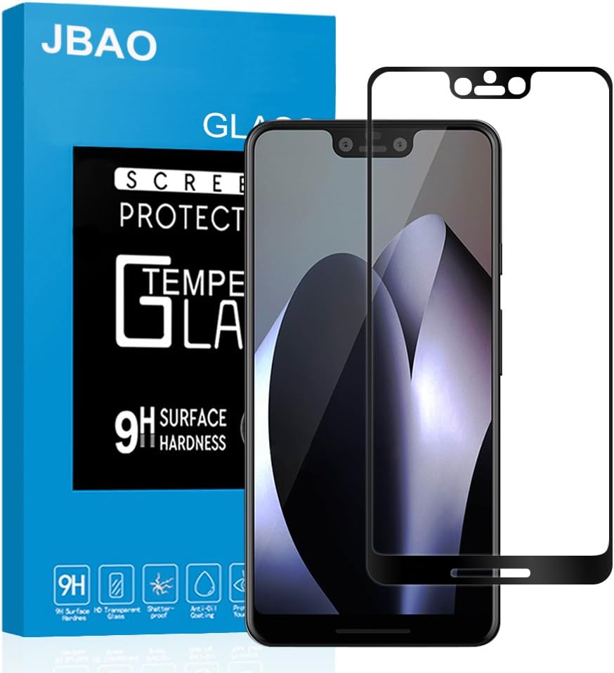 Jbao Direct Google Pixel 3XL Screen Protector, [Scratch Resistant][Anti-Fingerprint][Bubble Free][3D Arc Edge][Ultra Clear][Full Coverage] 9H Hardness Tempered Glass for Google Pixel 3XL(Black)