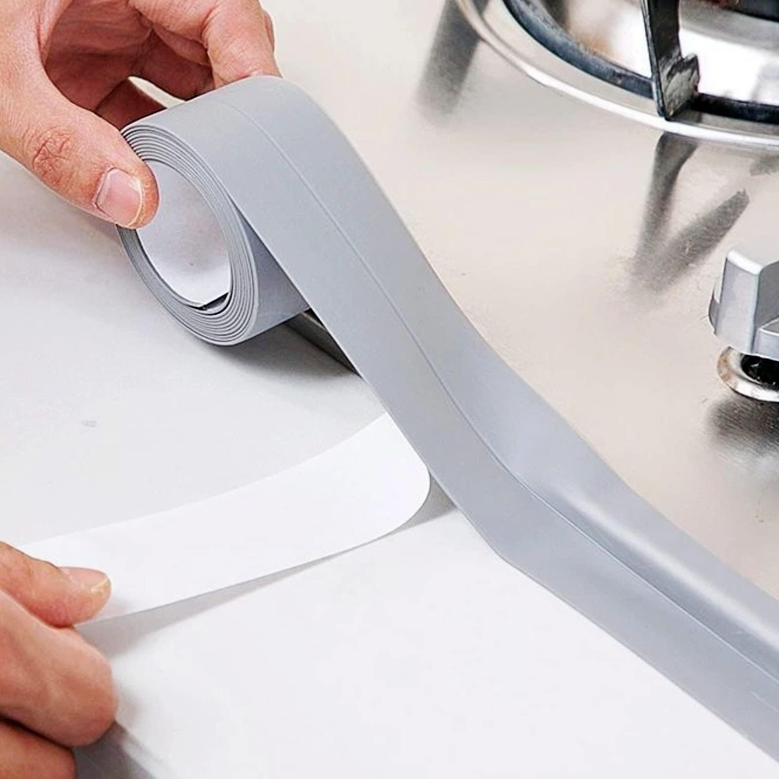 Agatige 3.2M Self Adhesive Waterproof Caulk Strip Sealant Tape for Shower, Kitchen, Wall, Corner, Door, Window, Sink Edge (Gray)