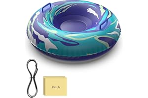 UOLUUK Snow Tube with Towable Tow Rope, Heavy Duty Inflatable Sled for Kids & Adults Premium Abrasion-Resistant Thickened Bottom Sledding Tubes for Winter Outdoors Double Patch Kit Included