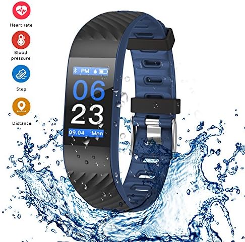 RimeU Bluetooth Smart Bracelet Fitness Activity Tracker with 0.96'' Color Screen Sports Watch Pedometer IP67 Waterproof Wristband for iPhone Android Gift for Kids Parents Friends Women Men(Dark Blue)
