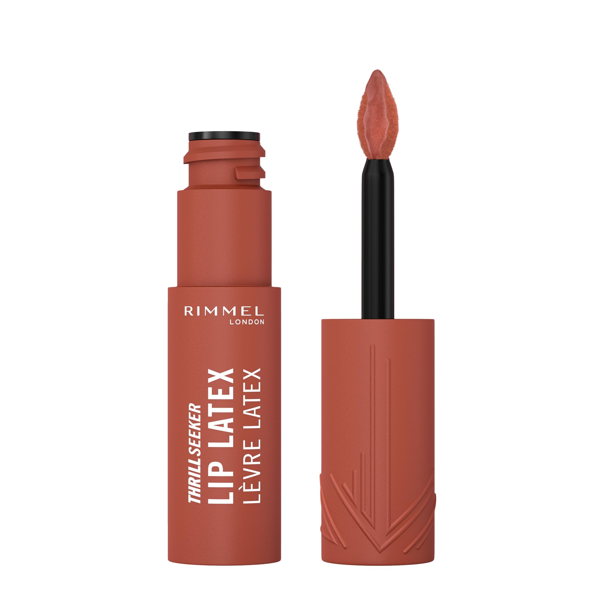 Rimmel Thrill Seeker Lip Latex, 250 Honey Bun, Ultra-Smooth Finish, Lasts All Day, Transfer-Proof, Infused with Aloe Vera, Hyaluronic Acid and Vitamin E, Diamond-Like Shape Applicator, Vegan