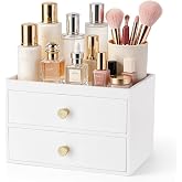 Mkono Makeup Organizer with Drawers, Wood Skincare Holder for Vanity, White | Cosmetic Skincare Organizer Countertop，2 Drawers Wooden Box, Space Saving Storage &amp; Decor, Bedroom Bathroom Living Room Dorm