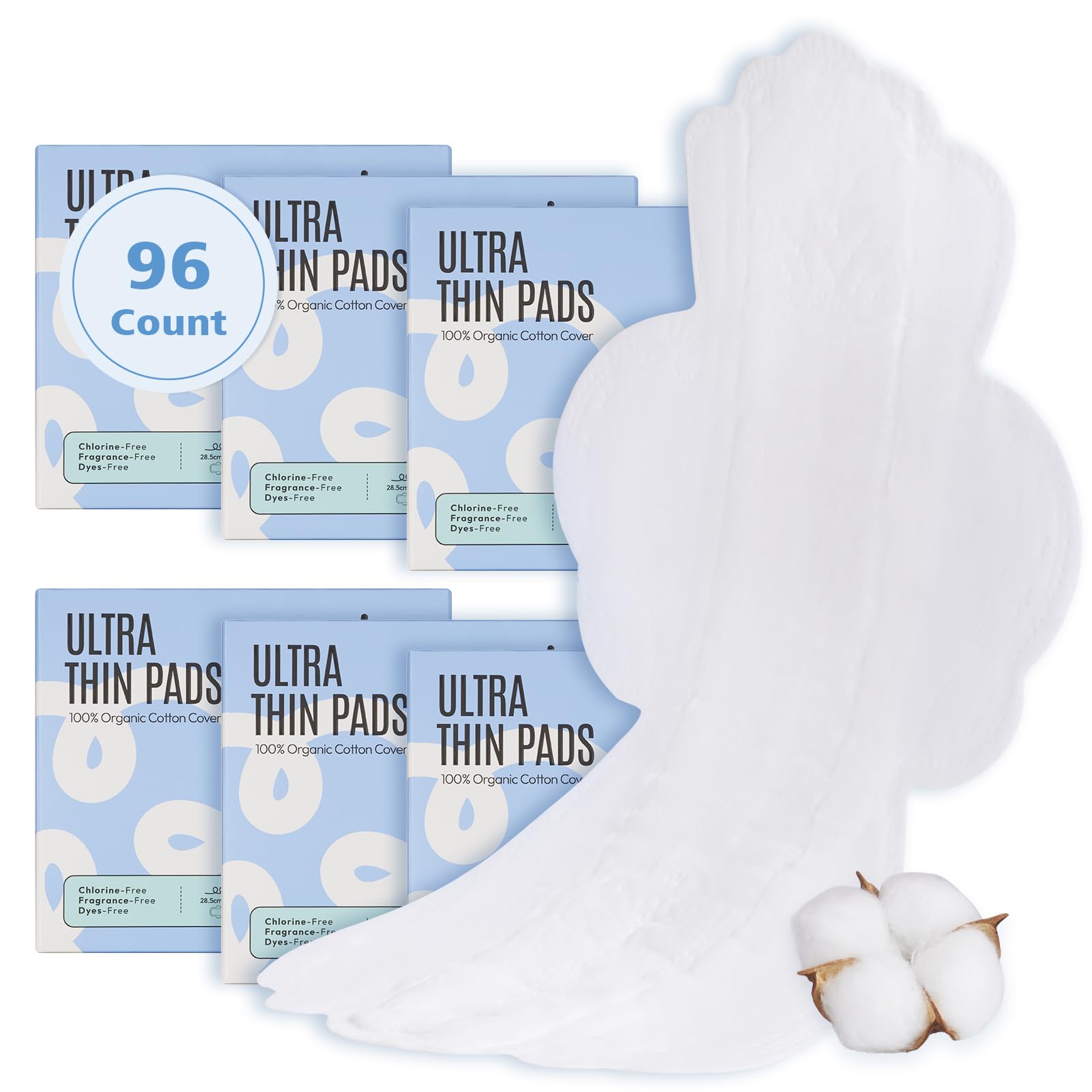 100% Large Organic Pads for Women, Ultra Thin Heavy