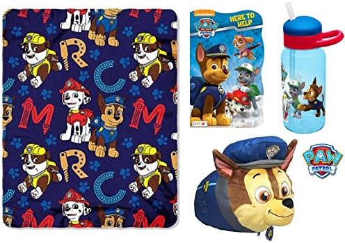Paw Patrol Bedtime Gift Set - Blanket, Pillow, Tumbler and Book by Little Boogers (Chase w/ Blue Tumbler)