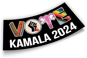 TAYTA (7.5x3.75) Kamala Harris 2024 Vote Bumper Sticker Banned Books BLM Reproductive LGBT Rights Social Justice Activist Gift Black Vinyl Bumper Sticker for Car Bumper, Window, Waterproof UV-Resistant