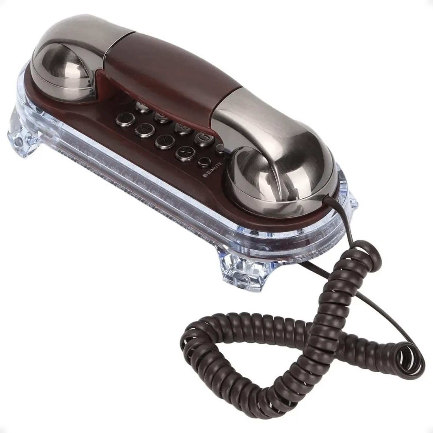 eMons Landline Telephone, Slim Type, Antique Style, Silver, No Power Required, Wall Mounted, Push Phone, Landline Phone, Handset, Analog Line, Wired Telephone, Simple