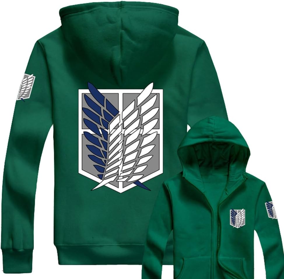 Anime Mens Hoodie Cosplay Costume AOT Wings of Liberty Zip Up Hoody Jacket Sweatshirt Clothing