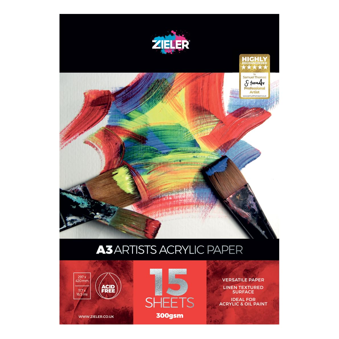 Acrylic Painting Pad - 300gsm Paper, 15 Sheets - by Zieler™ Linen Textured Surface & Acid Free. Ideal for Acrylic Painting. (A3) — image 1