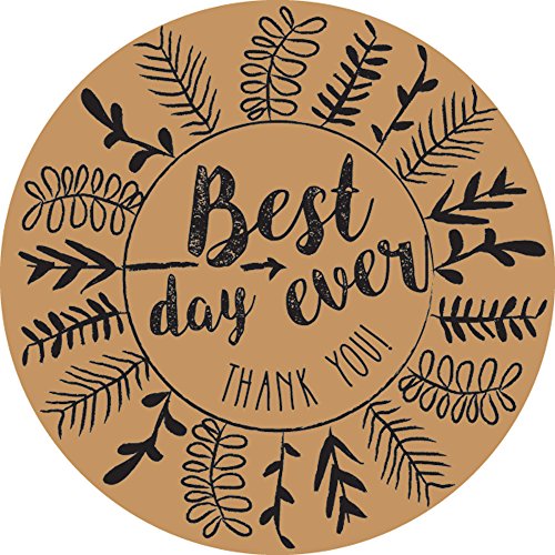 Kraft brown paper stickers and stationery envelope seals for weddings, bridal showers, baby showers and parties 60 ct "Best Day Ever, Thank You"