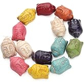 About 14pcs Colorful Turquoise Stone Carved Buddha Beads Magnesite Buddha Head Coral Spacer DIY Jewelry Making Spacer Bead for Beaded Necklace Bracelet