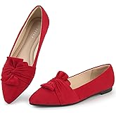MUSSHOE Women's Pointed-Toe Ballet Flat:Bowknot Dressy Flats Comfortable Memory Foam Shoes - Wedding Party Business Work Office Red Suede 42