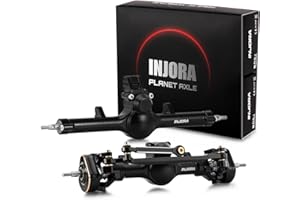 INJORA +4mm Planet Front Rear Axles with Double Joint Shafts & Brass Steering Knuckles for 1/24 Axial SCX24 Upgrade(Black)