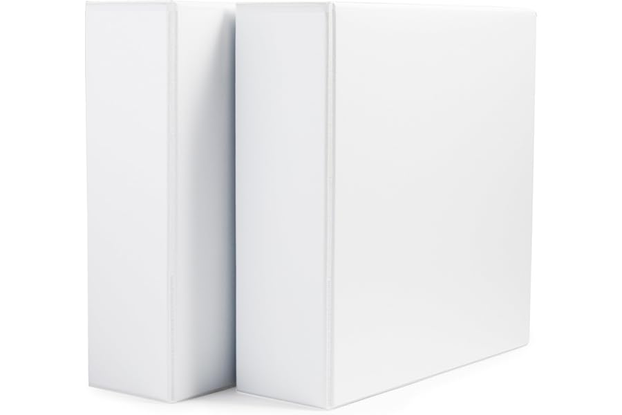 Amazon Basics 3 Ring Binders, 3 Inch D-Ring Organizer for School, Home Office, Paper Storage, White, 2 Pack