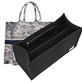 OAikor Tote Bag Organizer Insert Compatible with Dior Book Tote and onthego Bag Large,Premium Felt Lightweight Purse Organizer Insert for Handbags,Bags Shaper Purse Accessories with Zipper,GM,Black