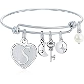 M MOOHAM Initial Charm Bracelets for Women Gifts - Engraved 26 Letters Initial Charms Bracelet Stainless Steel Bangle Bracelet Birthday Christmas Jewelry Gift for Women Teen Girls