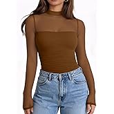 LILLUSORY Womens Long Sleeve Tops Mock Neck See Through Lace Shirts Sheer Going Out Sexy 2026 Fall Fashion Outfits