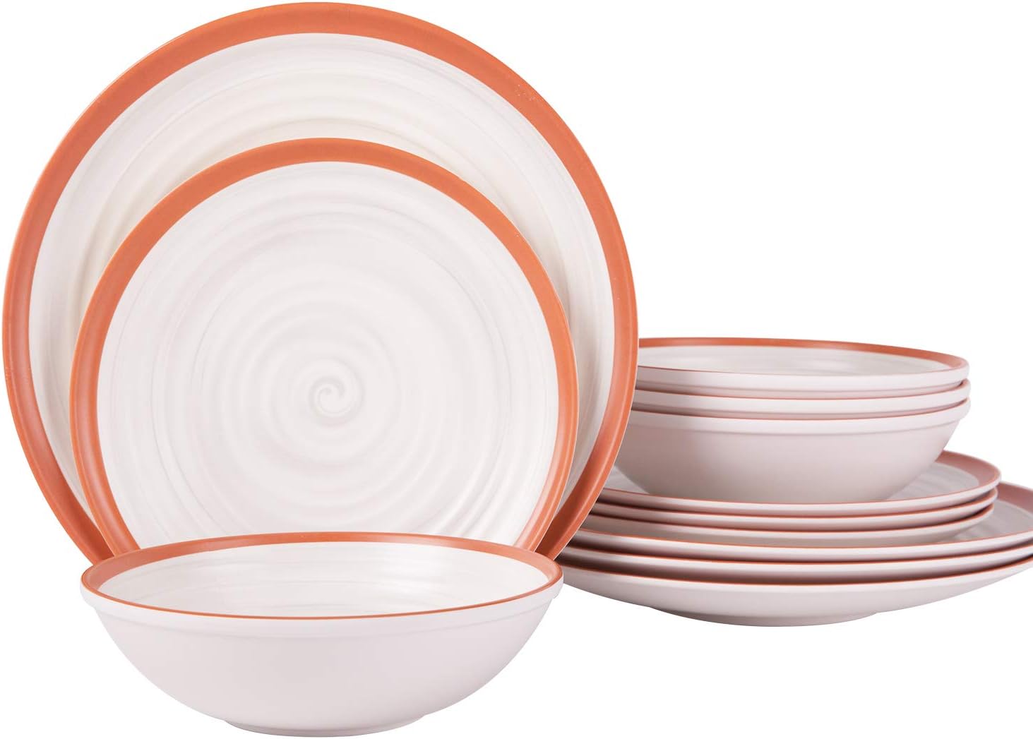  | Melamine Dinnerware Set 12 PCS Rustic Beige Durable Plates Bowls Unbreakable Dishwasher Safe Not Microware Not Oven: Dinnerware Sets