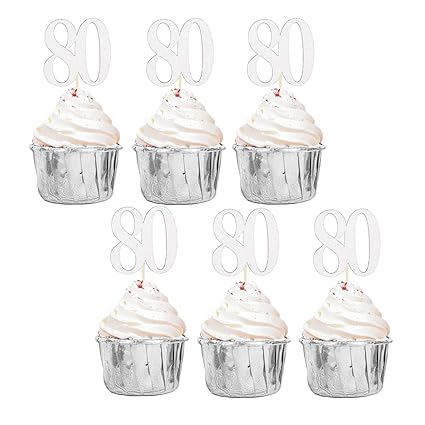 Creaides Silver Glitter 80 Cake Topper 80s Cupcake Picks Diy Cake