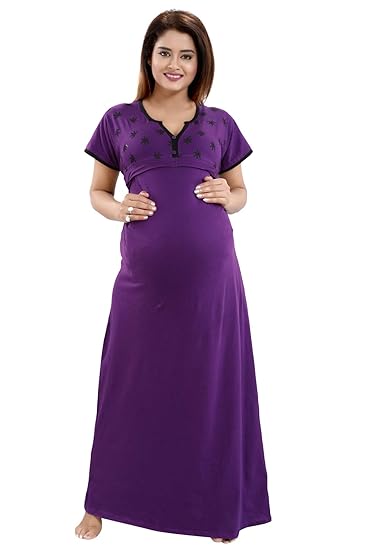 Be You Cotton Solid Women Maternity Gown for Feeding - Multicolor - Free Size
