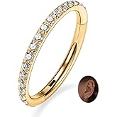 PEAKLINK Nose Ring 316L Surgical Steel Helix Cartilage Conch Earring with Gem Septum Clicker Daith Rook Tragus Lip Belly Ear Lobe Piercing Jewelry Nose Hoop, Diameter 5mm to 12mm