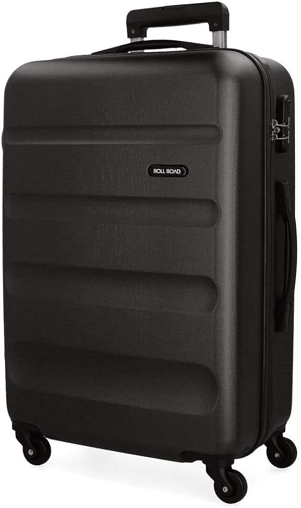 Roll Road Flex Black Big Suitcase 51x74x28 cm Rigid ABS Combination Lock 91 Litre 3.8 kg 4 Wheels, 51x74x28 cms