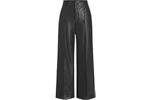 CIDER Faux Leather Solid High Waist Wide Leg Trousers
