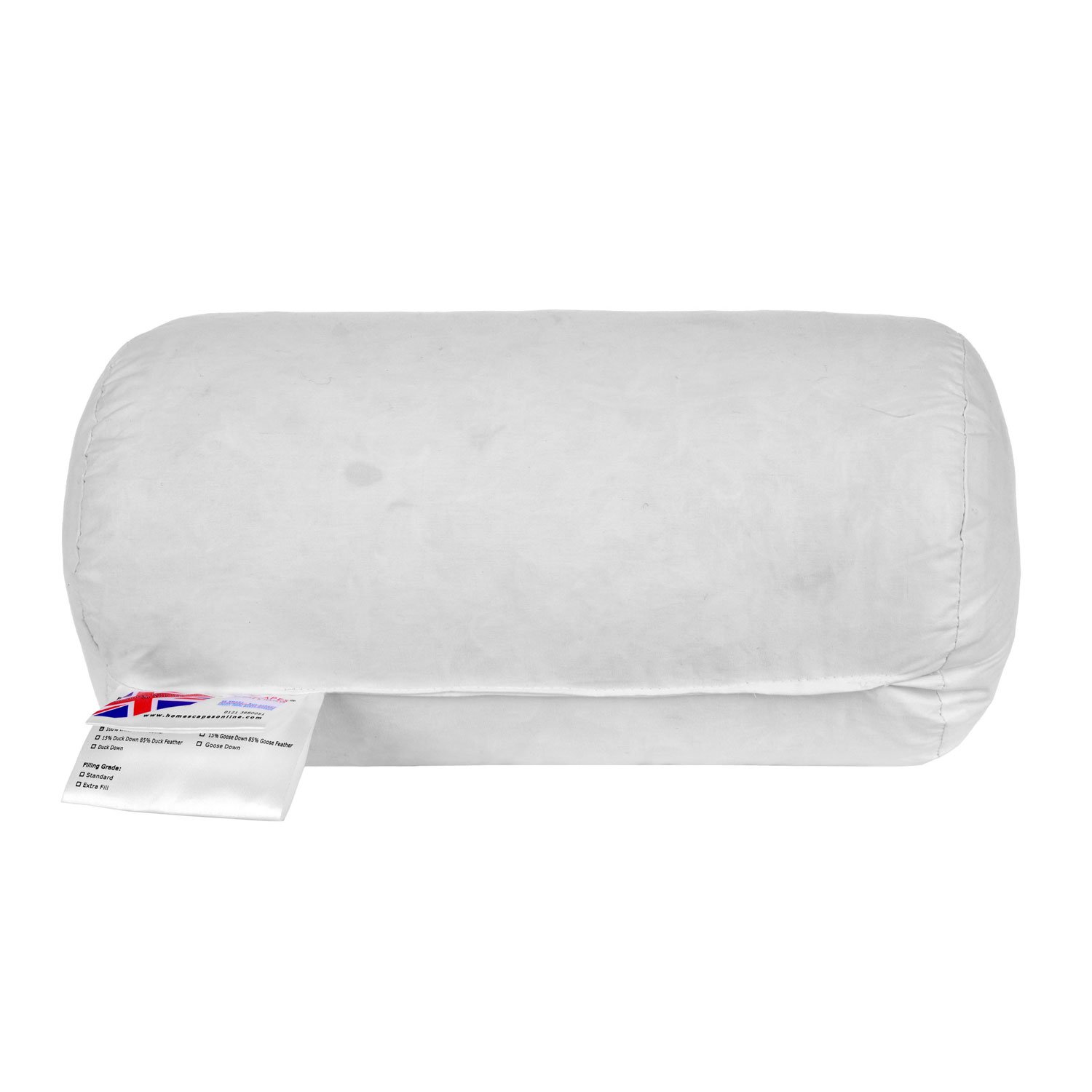 HOMESCAPES Duck Feather Bolster Cushion Pad 18 x 30 cm (7” x 12”) Inner Insert Filler with 100% Cotton Down Proof Cover Machine Washable