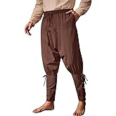 Runcati Mens Medieval Ankle Banded Pants Renaissance Viking Pirate Navigator Costume Pants Lace Up Cotton Halloween Trousers