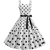 Women Vintage Polka Dot 1950s Rockabilly Halter Audrey Dress Retro Floral Evening Cocktail Swing Dress