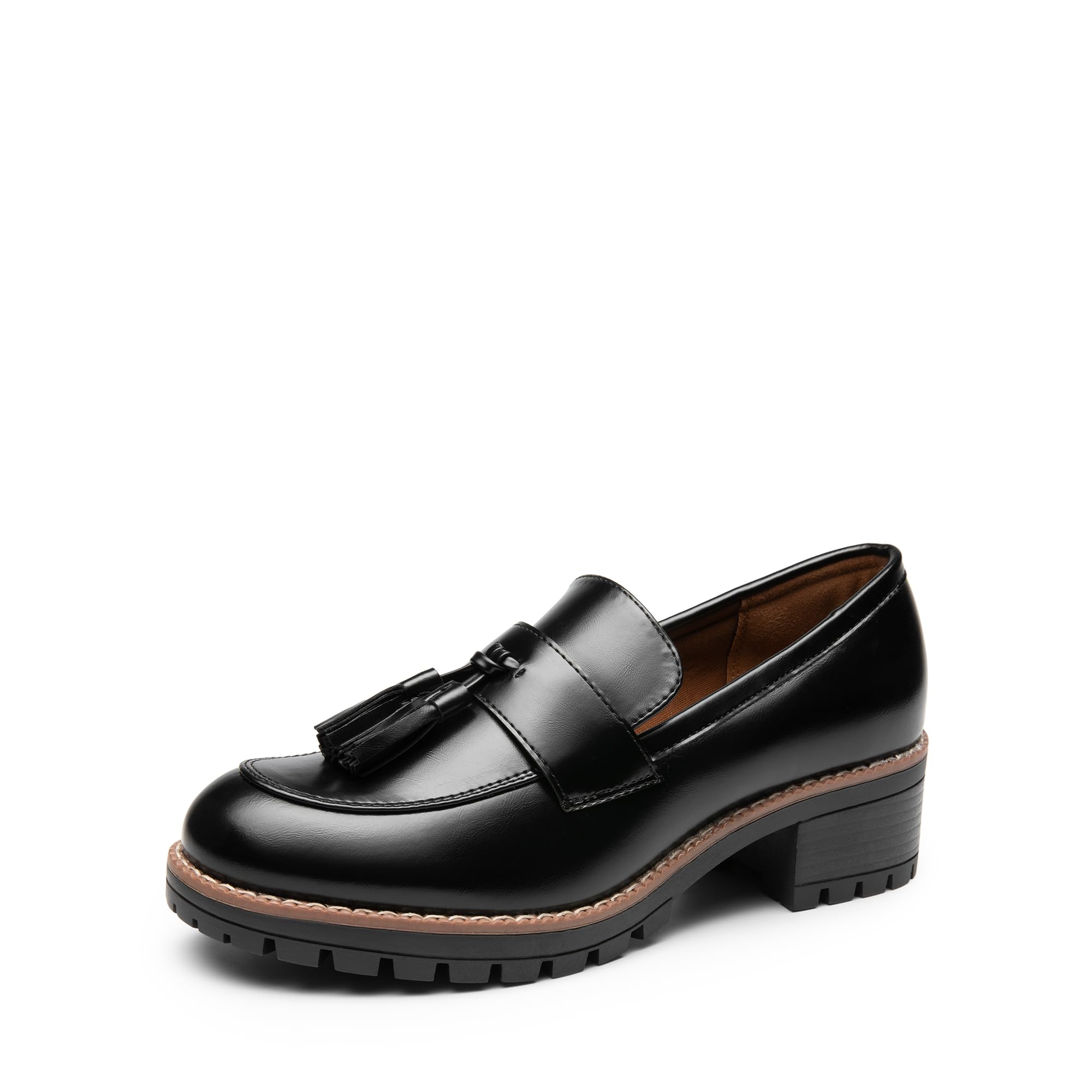 DREAM PAIRS Loafers voor vrouwen Platform Chunky Penny Loafer Lug Sole Comfortabele Slip On Dressy Casual Werk Zakelijke Kantoor Schoenen, Zwart-pu, 37.5 EU