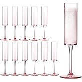 CHLJAR 12 Pack Plastic Champagne Flutes, 6 Oz Colord Champagne Glasses Shatterproof Stemmed Wine Toasting Glasses Reusable Goblets Cocktail Cups for Valentine's Day Wedding Birthday Daily Life, Pink