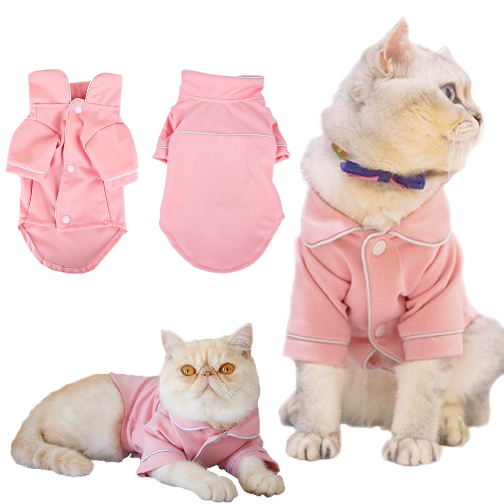 YUECUTE Shirt Dog Pajamas Soft at Clothes Dogs Clothing Pet Outfits with Lapel and Button Overalls Jumpsuit (L, PINK)