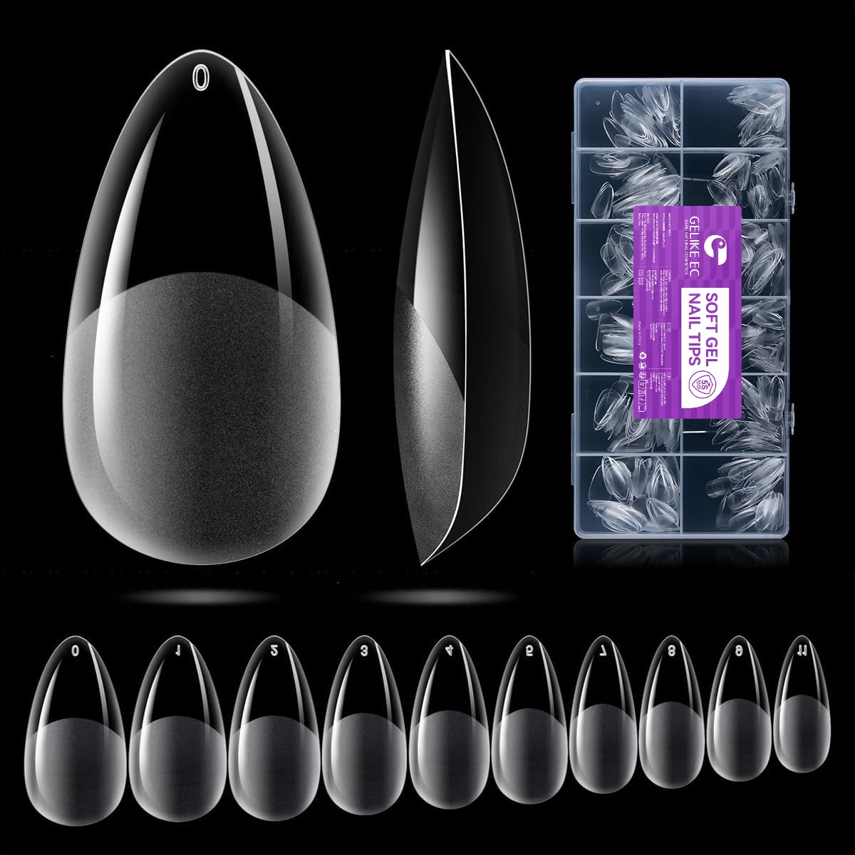 Gelike ec Press on Nails for Extensions Kit, Medium Gel Tips Clear (552MA)