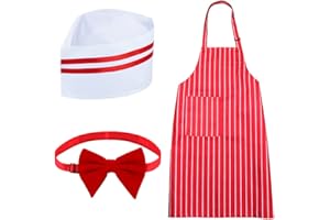 Keymall Waiter Costume Kit-Soda Jerk Costume Kit-Including 3 Pieces Hat Apron Bow Tie For Halloween 1950s Theme Costume