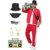 AQEWK 80s Outfit for Men - 90s Hip Hop Tracksuit, Retro Windbreaker Disco Themed Party Costume, Track Suit Sportswear Set