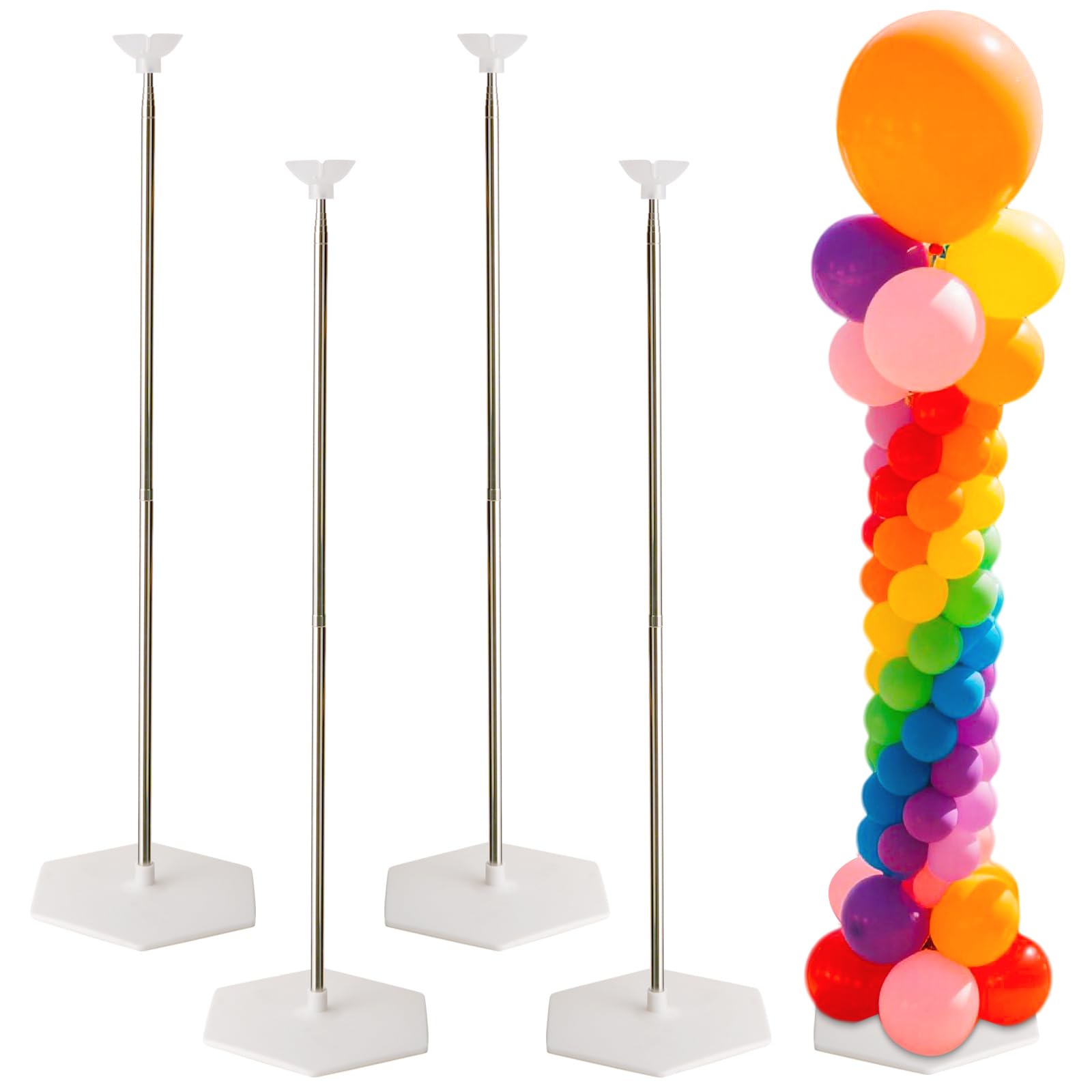 Photo 1 of Balloon Stand Set of 4, Reusable Metal Balloon Column Stand Kits, 7FT Adjustable Telescopin for Floor, Balloon Tower for Graduation, Birthday, Kids' Party, Party Decorations