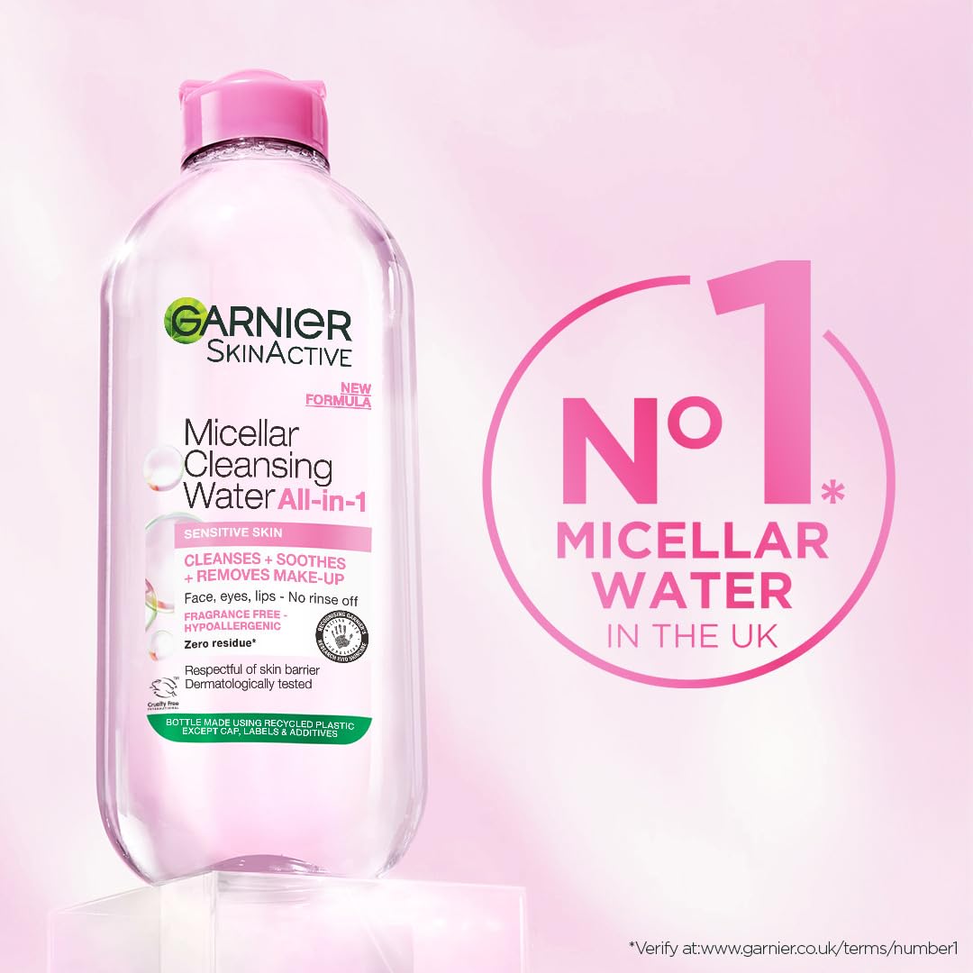 Garnier Micellar Cleansing Water 700ml, Gentle face cleanser & Make up Remover, Suitable For All Skin Types Including Sensitive Skin, Soothing Formula, Dermatologically Tested