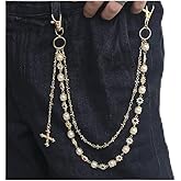 YURAOER Layered Daisy Pearl Wallet Chain Rhinestone Flower Heart Cross Bag Charms Keychain Pants Jean Chains for Women Men