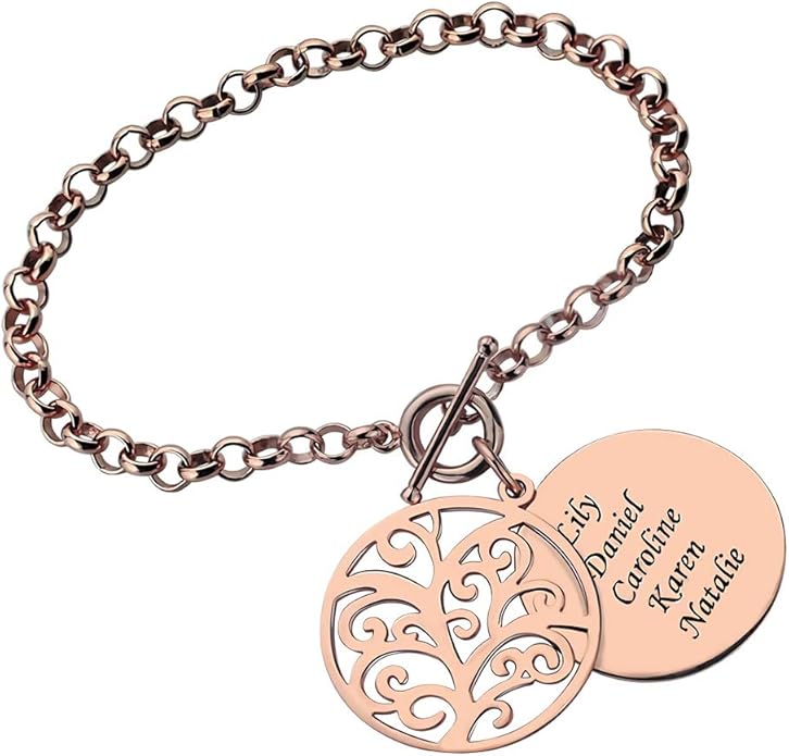 Custom Family Tree Bracelet for her with 5 Names Engraved Personalized