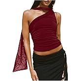 RoseSeek Women's Leopard Asymmetrical Halter Tops Sleeveless Slim Fit Summer Going Out Y2K Crop Tank Top