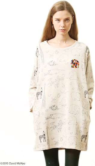 Amazon グラニフ Graniph コラボレーションフレア長袖スウェットワンピース ぞうのエルマーエンブロイダリーアンドラインアート ぞうのエルマー カラフルヘザーナチュラル Lady F ワンピース チュニック 通販