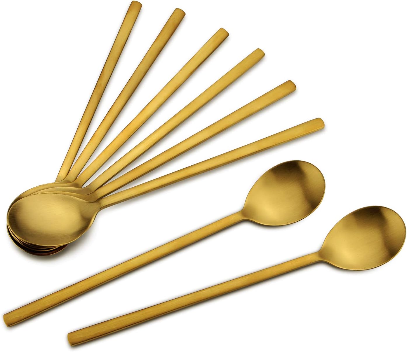 Spoons, 8 Pieces Stainless Steel Korean Spoons,8.5 Inch Soup Spoons,Metal Spoon Set,Long Eating Spoons,Rice Spoon,Table Spoon,Bouillon Spoons for Home, Kitchen or Restaurant (Golden)