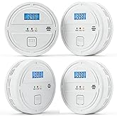 4 Packs Smoke & Carbon Monoxide Detector Battery Operated,2-in-1 Smoke Detector Carbon Monoxide Detector Combo,Smoke Alarm with Digital Display for Home