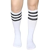 Henwarry Classic Triple Stripes Over the Calf Cotton Retro Tube Socks for Men and Women