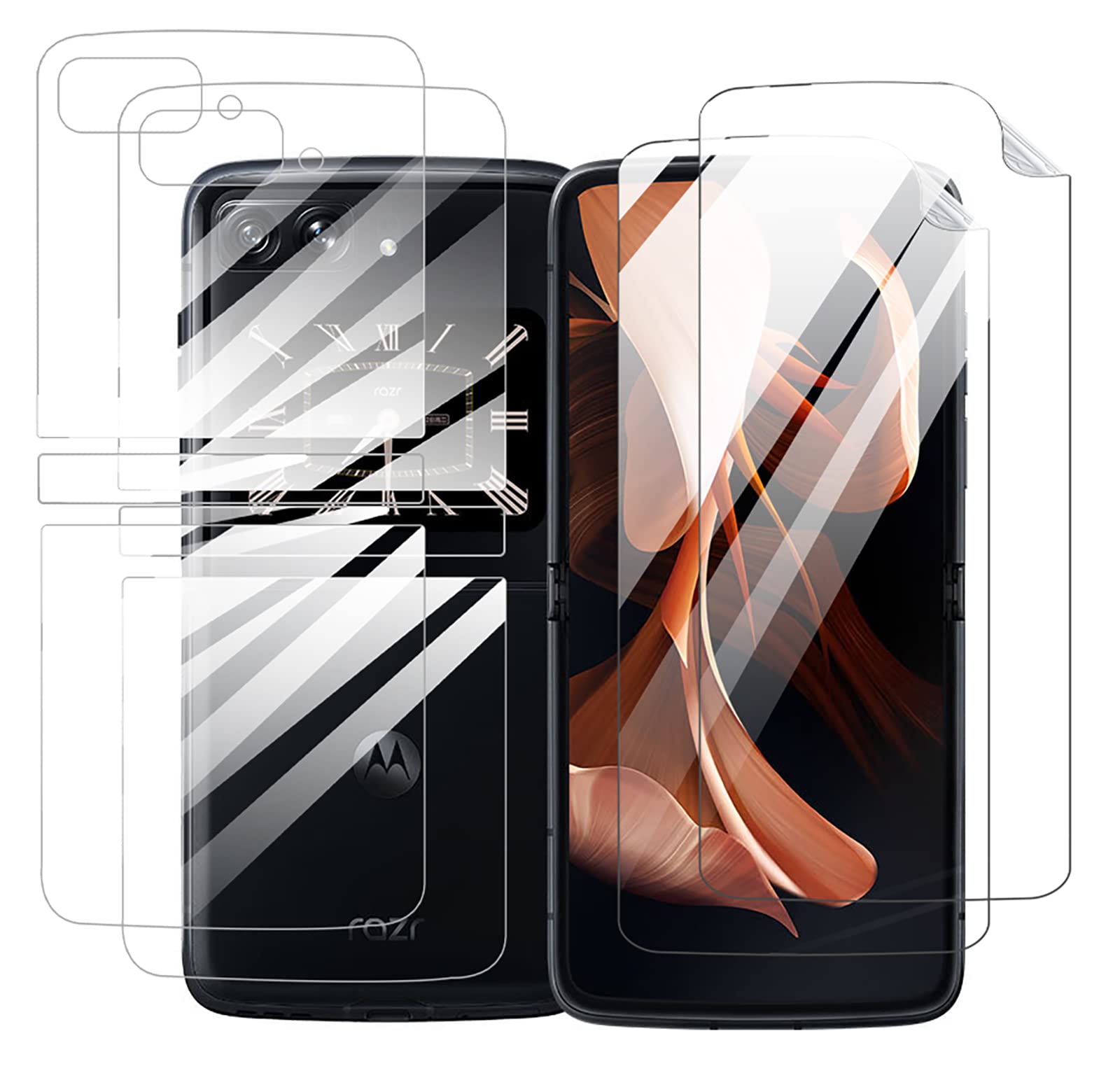 GIOPUEY [2+2 Pack Screen Protector Compatible with Motorola Razr 2022, With Back Protector, Flexible TPU, Ultra Thin, Scratch Resistant, Case Friendly, OilProof, Smooth