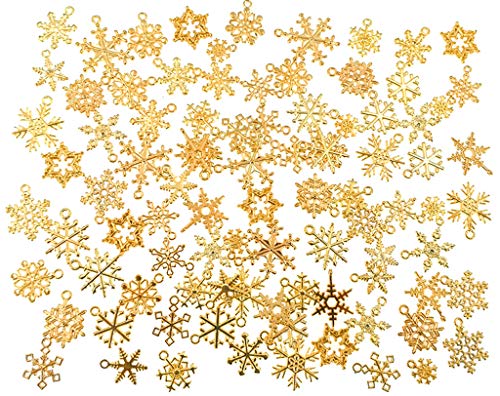 Kinteshun Assorted Christmas Snowflake Charms Xmas Pendant for Holiday DIY Jewelry Making Findings(100 Grams,About 90pcs,Gold Tone) - Thumbnail 2