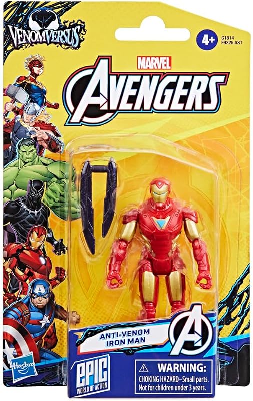 Avengers Marvel VenomVersus Epic World of Action Anti-Venom Iron Man Figur, Superheld mit Zubehör und beweglichen Gliedmaßen, Spielzeug für Kinder ab 4 Jahren als Weihnachtaktivität