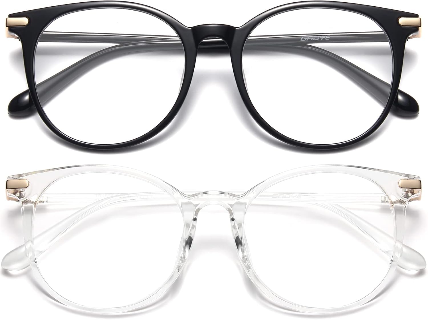 Photo 1 of Gaoye 2 Pack Blue Light Blocking Glasses, Retro Round Eyewear Frame Anti Eyestrain Computer Glasses for Women Men - GY1688 (Black+Transparent)