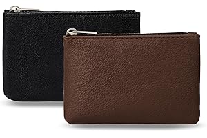 KALIONE 2 Pack Portable PU Leather Mini Coin Purse with Zipper for Women - Credit Card, Folded Bills, ID, Key, Headset, Lipstick (Black & Coffee)