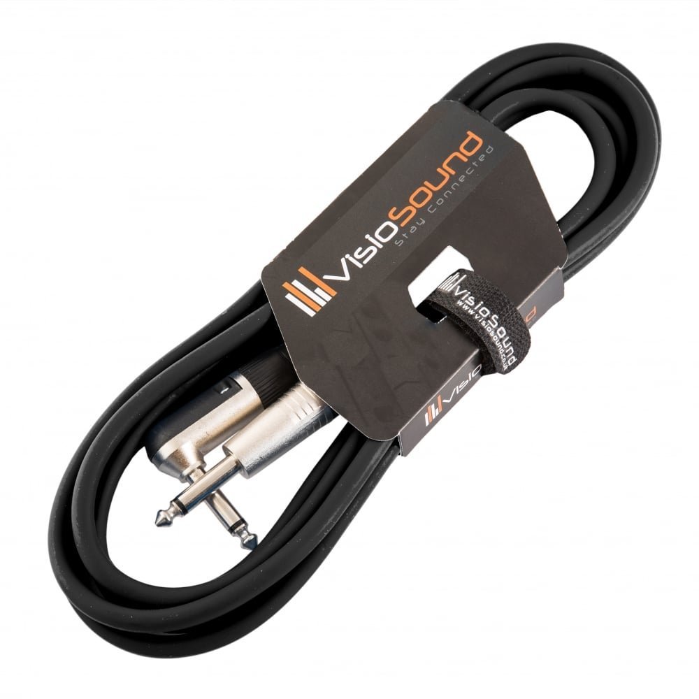 VisioSound Guitar Lead 6.35mm 1/4" Mono Jack to Angled Jack/Instrument Cable / 6 Colours 3m Black
